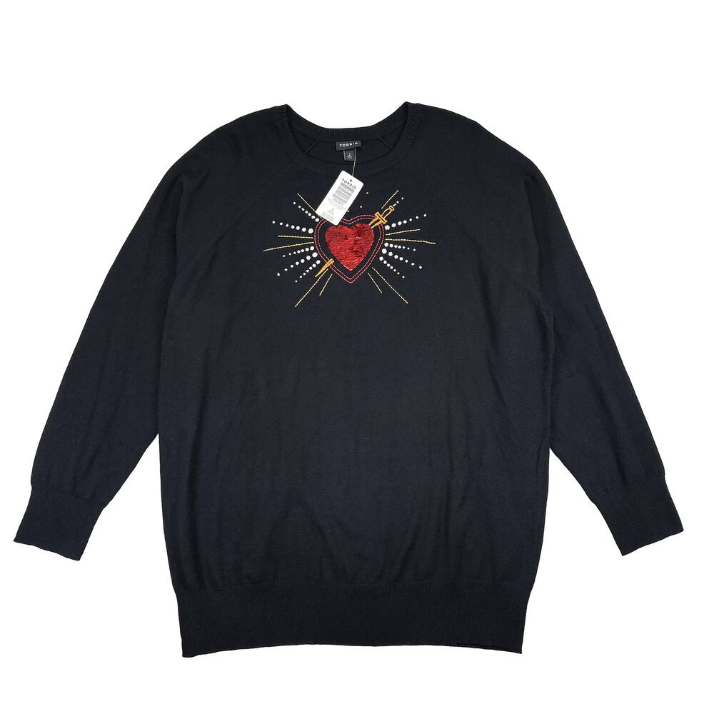 Torrid Heart Burst Sweater NWT Women 2X Black Red Sequin Romantic Goth